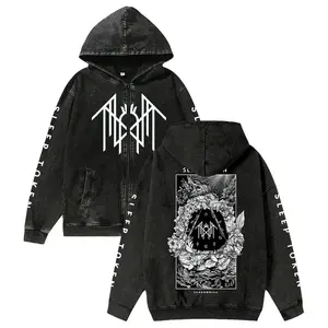 Sleep Token Washed Cotton Zipper Hooded Sweatshirt Unisex Vintage Casual Long Sleeve Pullover Pure Cotton Soft Fabric Made in USARAIMENTRY