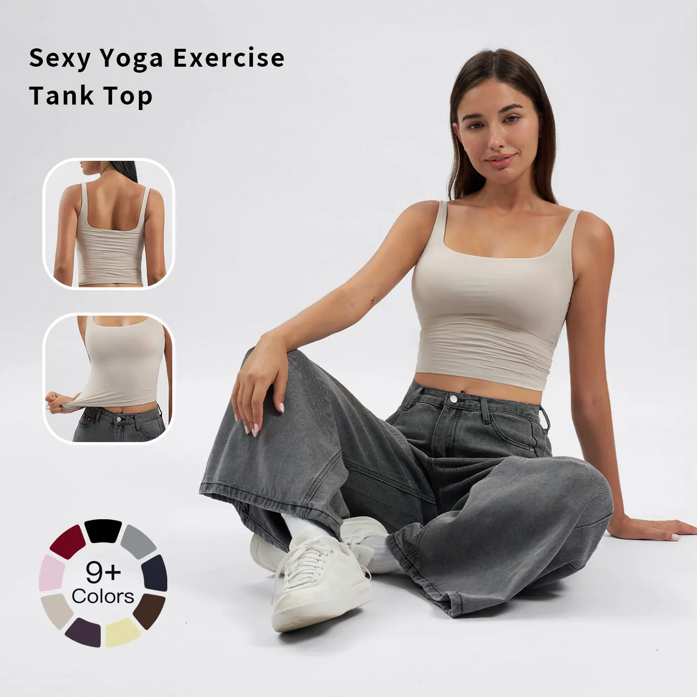 Tenwolf Women's High Support Activewear Sleeveless Gym Sports Vest - Bra-Integrated Built-In Compression Athletic Fit Singlet, Cream-Soft Silky Fabric, for Yoga Running Fitness, Gym Baddie, Sporty Chic, Fitted