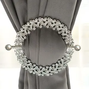 2 Pack Silver Barrette Style Acrylic Crystal Curtain Tie Backs, Round Backdrop Drapery Brooch Holdbacks 7"