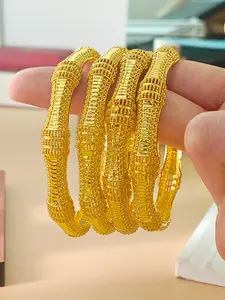 Middle Eastern 4pcs Women's Fashion Closed Bangle Bracelets, Luxury Ethnic Style Jewelry Gift for Bride, European & American Premium Accessories, Trendy Bangle