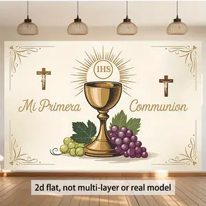 2D Flat Banner 1pc, Pattern, Decorative Banner, - Includes horizontal banner and 1st Communion invitation card, multi-functional for family gatherings, weddings, and birthdays High Quality Photo Studio Props, Party Decorations, Even