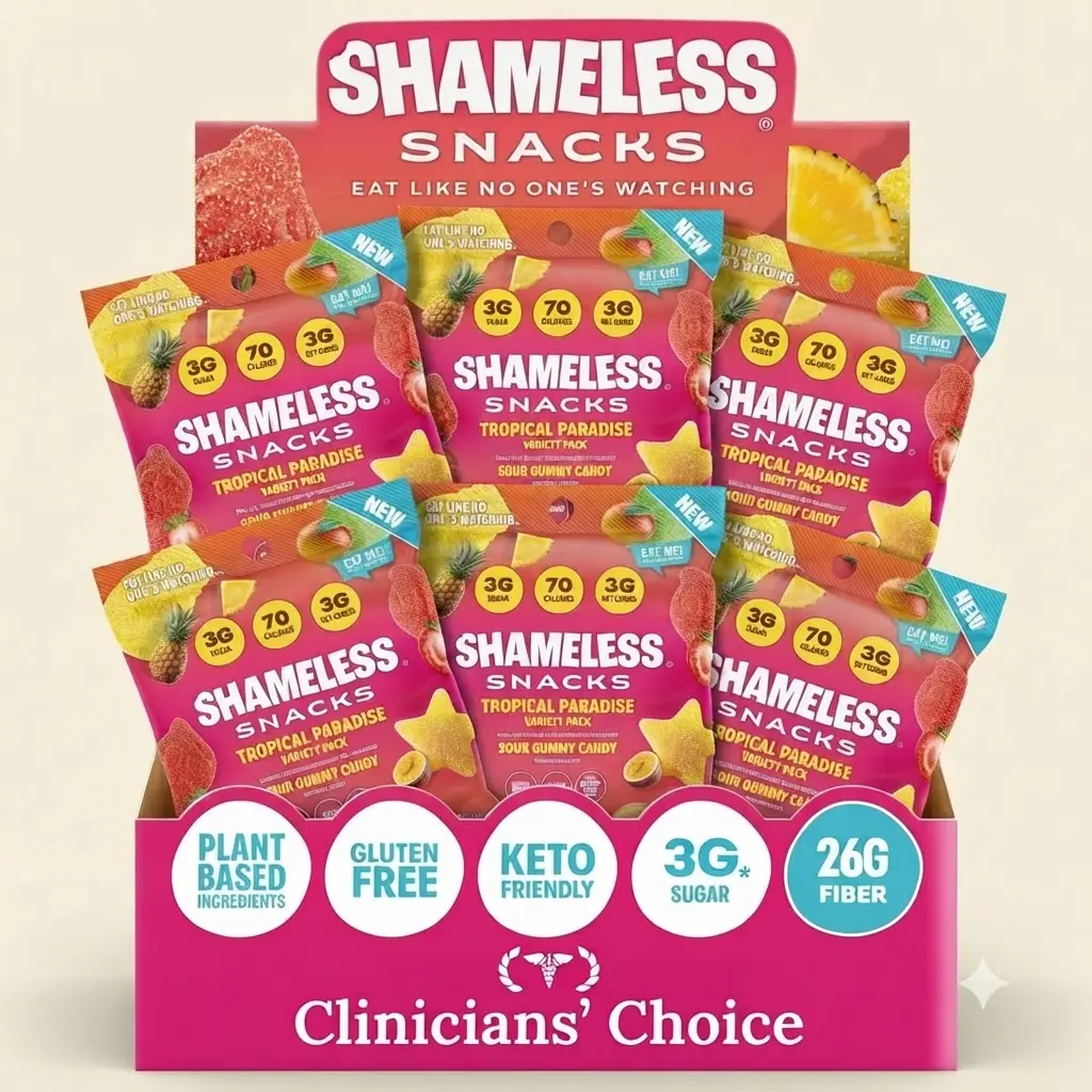 Shameless Snacks Tropical Paradise Sour Gummy Candy 5 Flavors Keto 3g Sugar Low Sugar Gluten Free Vegan Snack Gummies