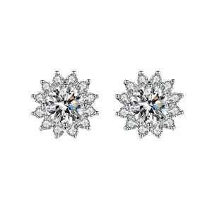 Sunflower Moissanite Silver Stud Earrings