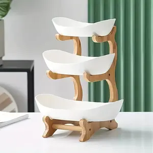 Three-Tier Wooden Fruit Basket with Wood Frame, Kitchen Vegetable Storage Rack, Refrigerator Ice Tray Replacement, Modern Elegant Design, Display Riser, Display Container