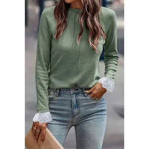 Lace Detail Round Neck Long Sleeve T-Shirt