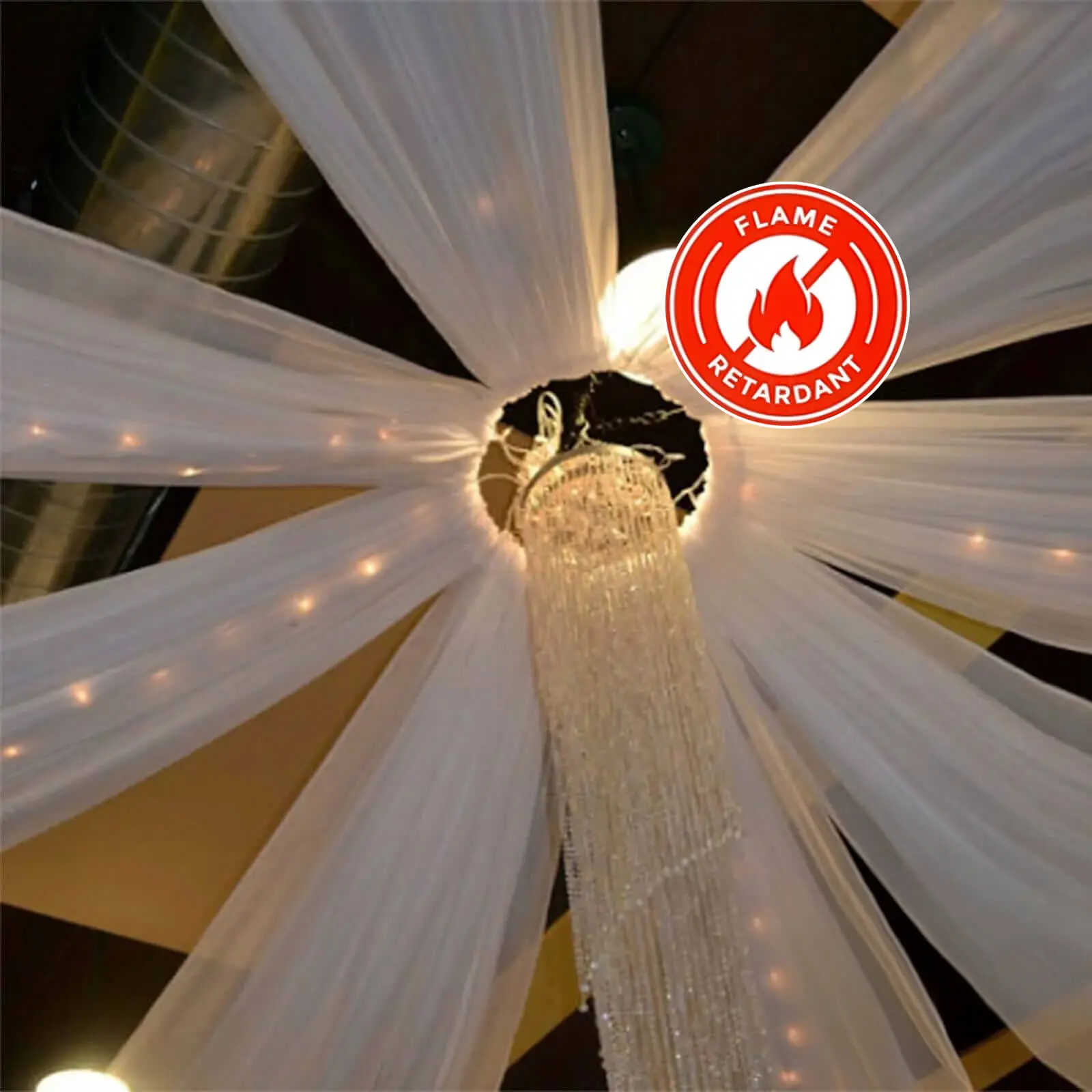Fire-Resistant White Sheer Durable Hangable Ceiling Drape Panels, 10ftx20ft Window Treatment for Wedding, Tent, Banquet Halls & Corporate Indoor Venue Events