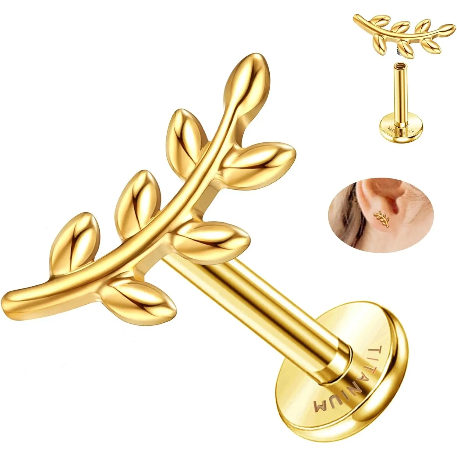MILACOLATO Unisex 16G Hypoallergenic G23 Titanium Internally Threaded Flat Back Stud Earrings - Helix Piercing, Conch Piercing, Side Labret Piercing Jewelry for Showering, Conch Earrings, Piercings, Tragus Piercings