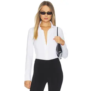 Commando Classic Ribbed Button Down Bodysuit in White