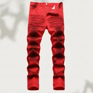 Men's Red Stretch Denim Skinny Jeans Printed Slim Fit Casual Streetwear Pants Machine Washable Menswear Motocross Aesthetic Fancy Formal Plain dsquared2  jeans rap Elastic