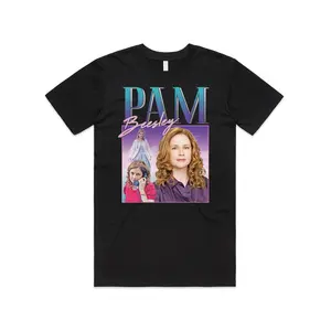 Pam Beesley Homage Graphic T-Shirt - Vintage Gothic Style, Fitted Cotton Tee for Men, Short Sleeve Crew Neck Casual Classic