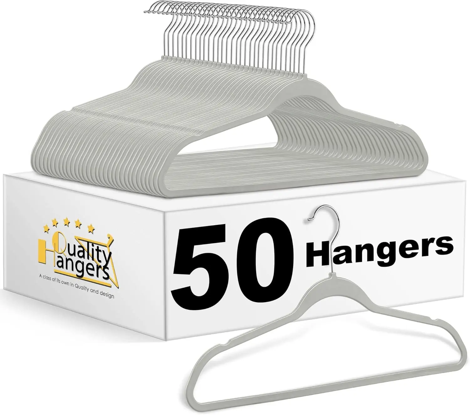 Quality Hangers 50 Pack Plastic Hangers for Clothes - Slim Non-Velvet Hangers with 360° Swivel Chrome Hook & Non Slip Notches - Ideal for Dresses Coats Shirts Jackets & More - Gray (Gray, 50 Pack)