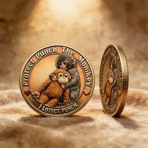 1PC Emotional Support Monkey Coin Alloy 3D Relief Commemorative Medal Cute Animal Theme Encouragement Gift for Stress Relief Birthday Anniversary Gift Holiday Party Gift Christmas Stocking Filler Home Office Display Keepsake Commemorative and Decorative C