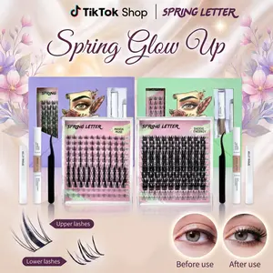 DIY Lash Cluster Kit – Fluffy & Dense Curled Lashes, Multiple Lengths, Full Set with Bond, Seal & Tweezers Waterproof and Glue Fox Eye Eyelashes Lashlift Long-Lasting easy home use spikes