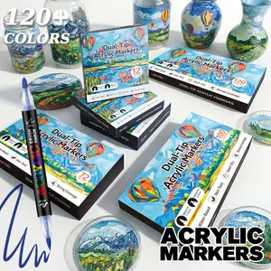 Acrylic Marker Pens Dual-Head Design, Durable Fade-Resistant, Ideal for Art, DIY Projects, Paper, Fabric, Wood, Plastic, Glass, Ceramic