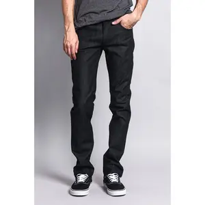 Men's Skinny Fit Raw Denim Jeans (Black)