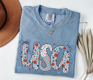 Floral USA Shirt Preppy America 1776 Shirt Girly America 250th Anniversary Crewneck Patriotic Jumper Retro 4th of July Shirt - LORA ATCHER