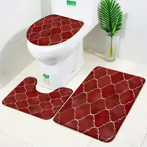 Geometric Striped Bathroom Rug And Mat Set Red Black White Blue Non-slip Bath Mat Toilet Seat Cover Bathtub Decor Accessories