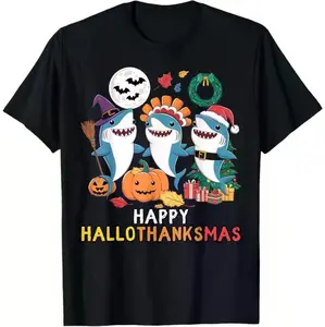 Festive Hallothanksmas Celebration T-Shirt Merging Christmas Halloween and Thanksgiving Themes