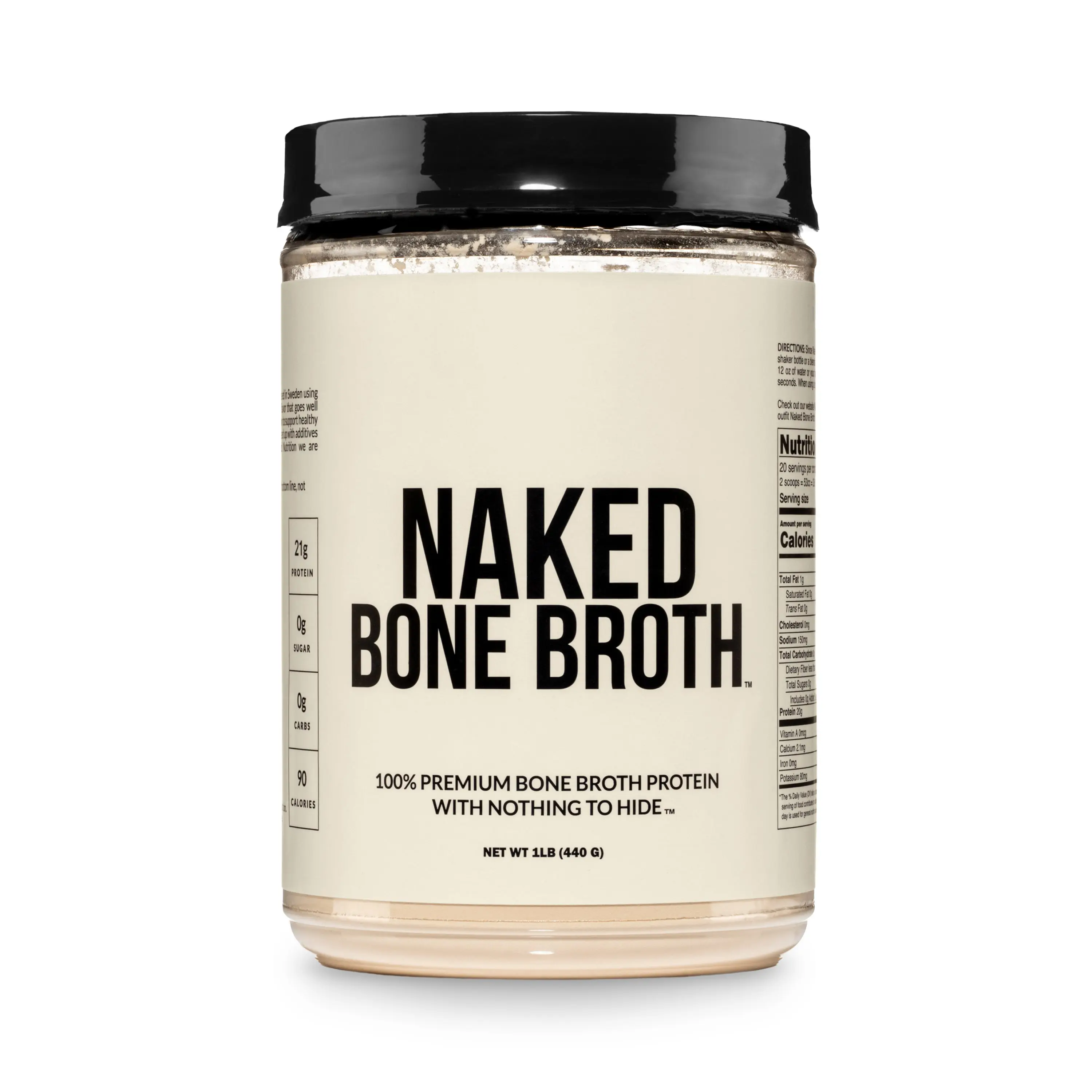 Naked Bone Broth - From Premium European Beef Bones - 21g of Protein per serving - Only 2 Ingredients - 0g Sugar, 0g Carbs, 90 Calories - Protein Powder 1LB - For Gut Health & Collagen Production - Mixed Easily