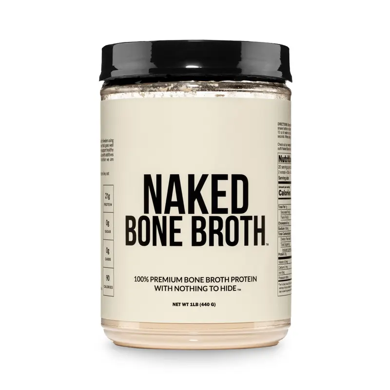Naked Bone Broth - From Premium European Beef Bones - 21g of Protein per serving - Only 2 Ingredients - 0g Sugar, 0g Carbs, 90 Calories - Protein Powder 1LB - For Gut Health & Collagen Production - Mixed Easily