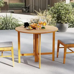 36-Inch Round Shape Folding Outdoor Dining Table, Acacia Wood Slatted Top for 4 People (Folding Tables for Outdoor Use)