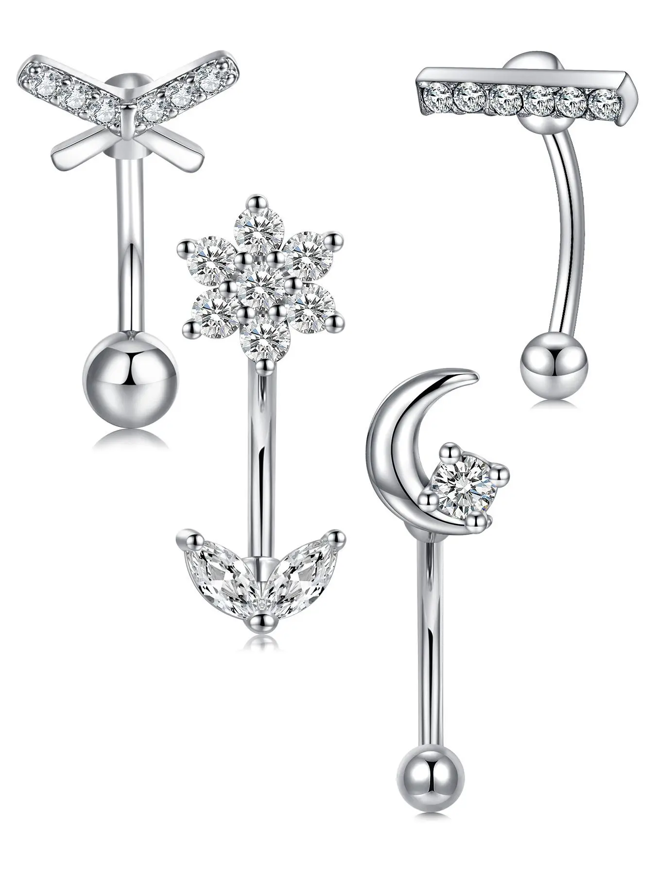 Eyebrow Piercing Jewelry for Women Men, 16G 8mm/10mm Curved Barbells, Flower Rook Piercing Jewelry, Eyebrow Rings, Body Jewellery