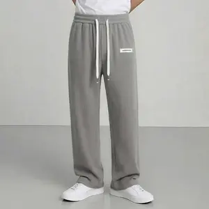 Men’s American vintage corduroy straight-leg pants—trendy, versatile brown casual long trousers with a drawstring waist and loose fit; simple, stylish men’s bottoms suitable for everyday wear and sports.