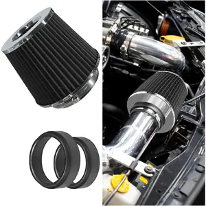 Universal Clamp-On Air Intake Filter, High Flow Closed-Top Cool Air Filter Cleaner, 76 89 102MM Performance Round Tapered Cone Air Filters, Premium Washable Replacement Filter for Car Truck (Black)