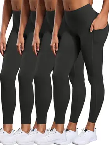 4 Pack Women's High-Waisted Pocket Leggings, Slim-Fit Sporty Yoga Pants, All-Season Comfortable Exercise & Running Gear, Fitness Yoga Pants