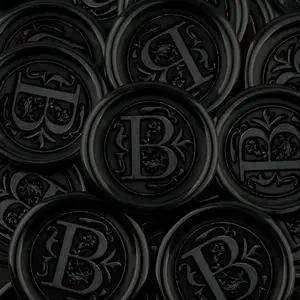 25Pcs Black Self Adhesive Handmade Wax Seal Stickers for Wedding Party Invitations Envelope Gift Wrap Christmas (Initial B, Black)