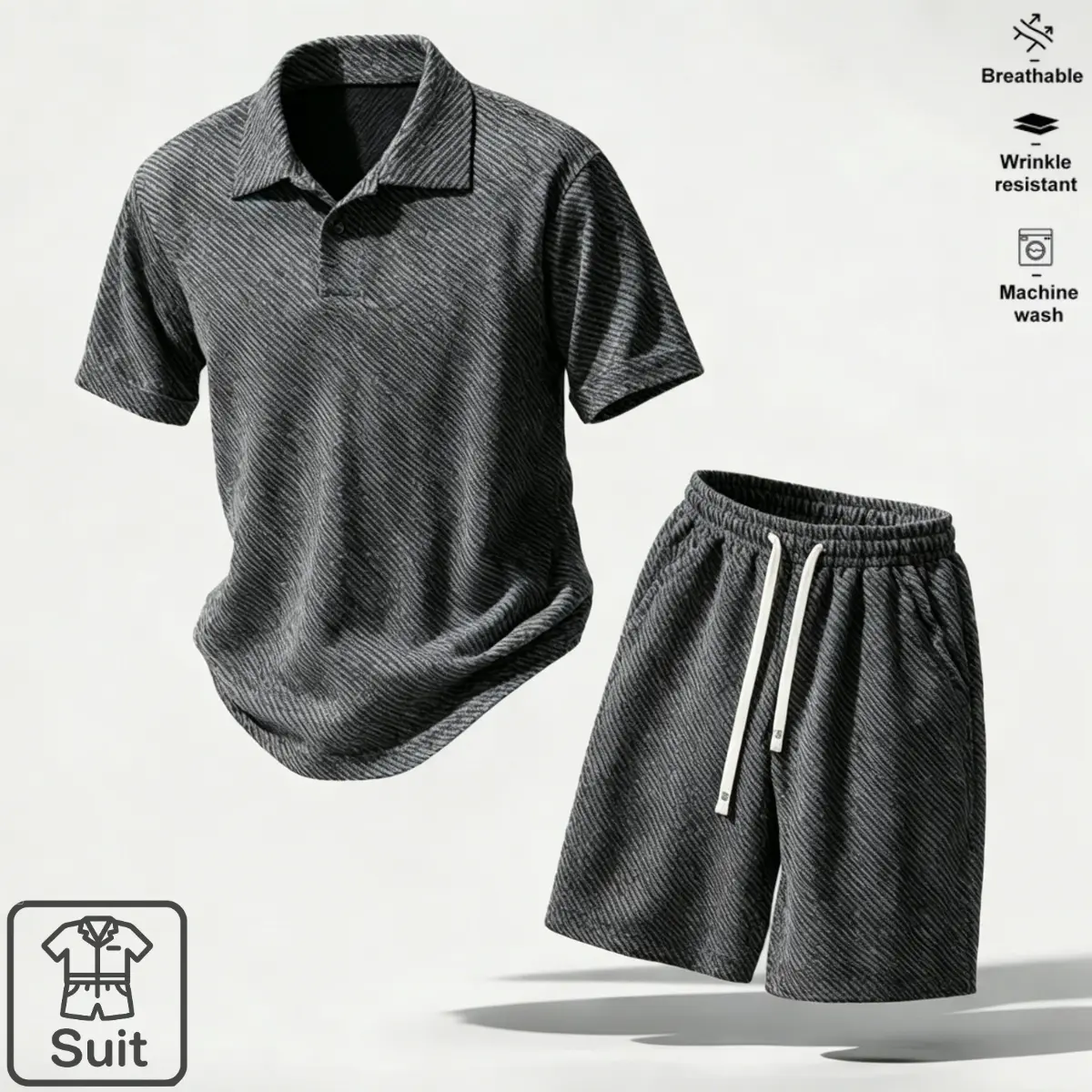 Summer casual polo shirt set for men — short-sleeve polo and shorts, two-piece business-casual outfit