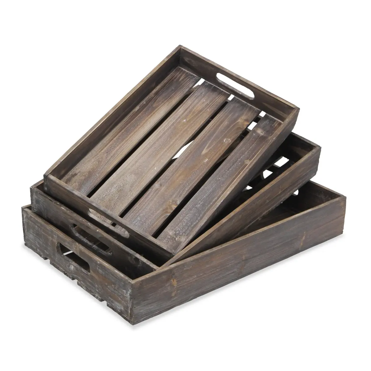 360 stand 19 in. Rectangular Wooden Handmade Tray with Handles, Brown, Decorative Home Organizers, Farmhouse Style, Flat Bottom Storage Tray