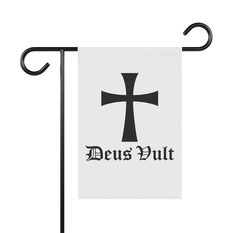 Deus Vult Flag God Wills It Black Crusader Cross Banner Medieval Christian Garden Flag Latin Catholic Templar Outdoor Faith Decor