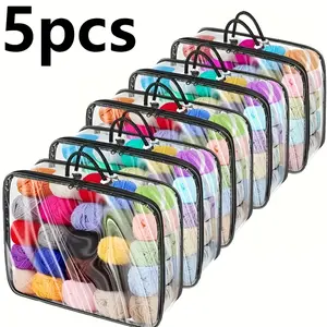 5pc Large Capacity Thick Storage Bags, Durable Lightweight Organizer, Ideal for Organizing Clothes, Yarn, Blankets, and Toys, PVC Heavy-Duty Storage Solution
