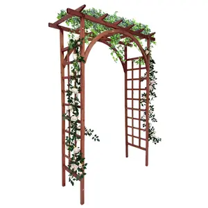 85" Wooden Garden Arbor Trellis | Fir Wood Arch with Flat Top + Arched Top | Teak / Charred Finish | Climbing Plant Pergola for Backyard, Wedding & Garden Decor