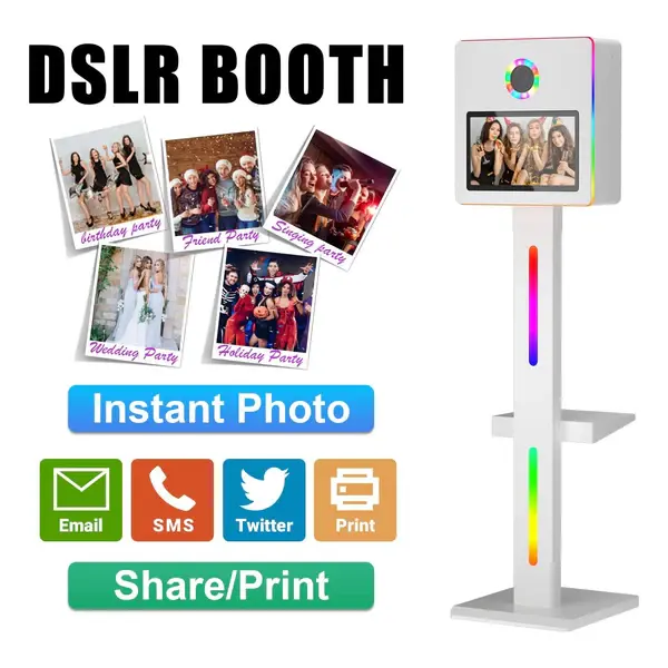 GO360BOOTH DSLR Camera Photo Booth Selfie Machine - 15.6in Touch Screen, RGB Light, Light Case, Detachable Metal Build, Durable Portable Design for Rental Instant Photo Share & Print