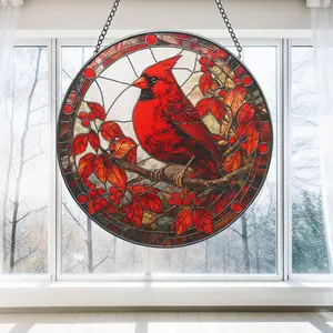 Cardinal STAINED GLASS Suncatcher, Window Hanging Decor ,Bird Lover Glass Art Decor, Male Female Cardinal, Memorial Suncatcher, Women Gift
