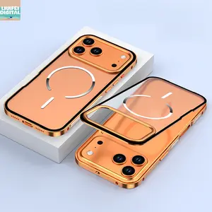 Liu Fei Digital3pcs set[1 phone case+2 screen protectors] Metal Frame Detachable Buckle Aluminum Alloy Phone Case for iPhone 17 Air ProMax 17Pro 16Pro 16Promax 15/14/13 Pro Max Matte Back Case Supports Wireless Charging Frame Design Breathable Heat Dissip