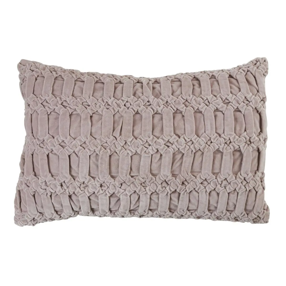 Saro Lifestyle 9700.T1624BD Dimensional Smocked Patterns Velvet Throw Pillow, 16x24 in., Down-Filled, Taupe, Down Filling