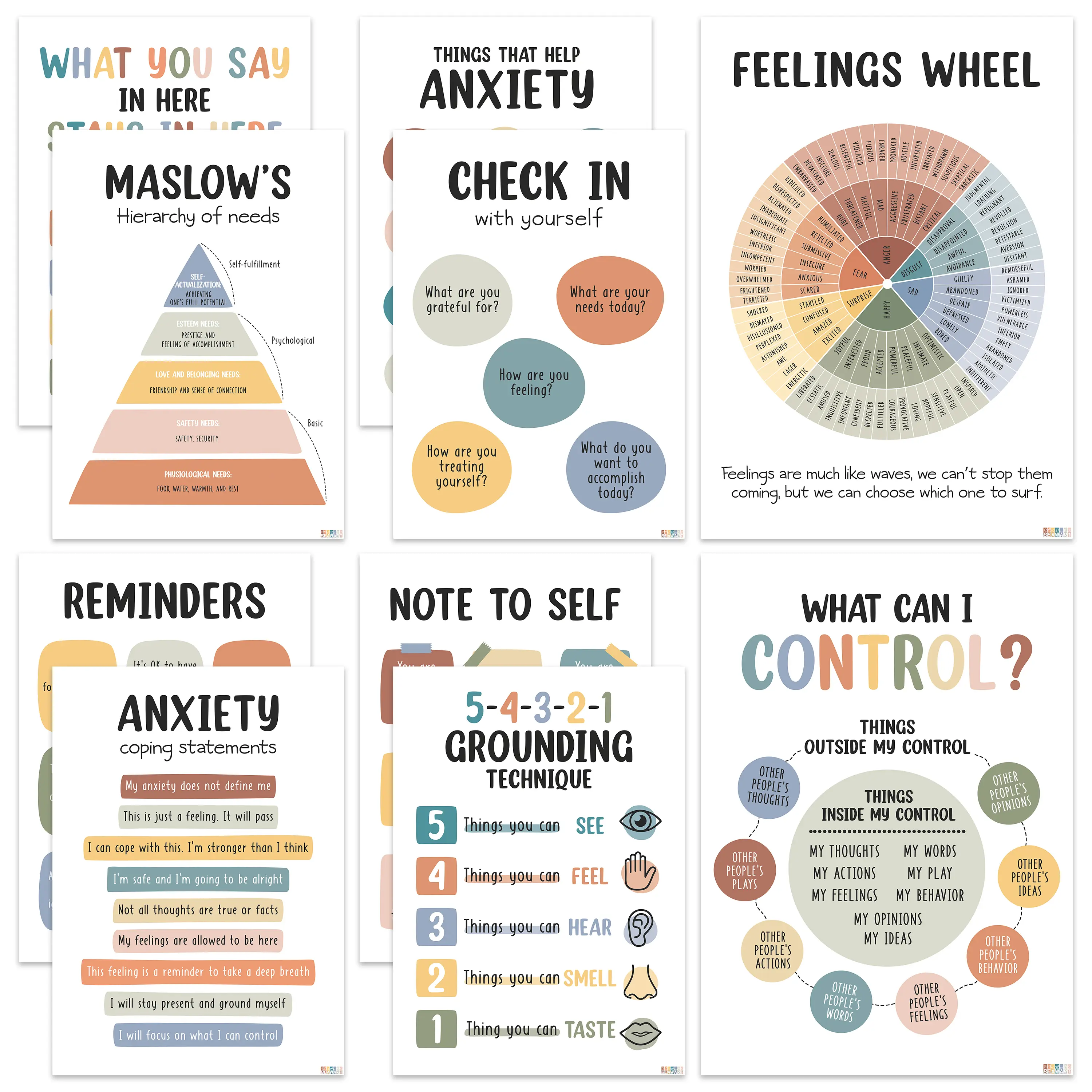 Care Mental Health Posters, Calming posters, calming corner, Therapy Office Decor, Counseling Office Must Haves, School Counselor Supplies, Mental Health Gifts for Classroom, Office, Teenagers Unframed Wall Art Decorative Artwork posters wall decor