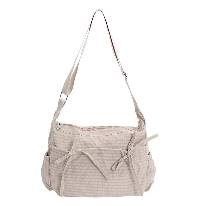 Plaid Bow Wanderer Bag for Women - Soft Textured Colorblock Shoulder Bag, Casual All-Season Purse, Perfect Valentine‘s Day & Holiday Gift