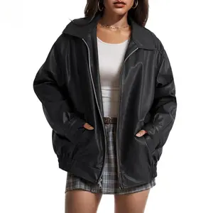 Womens Oversized Leather Jackets Faux Suede Fall Fashion Motorcycle Coats Winter Outfits Clothes 2024 Womenswear Tops Outdoorfun