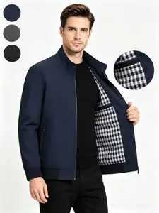 New Autumn Men’s Light Luxury Stone Lion Stand Collar Flight Jacket — Pinstriped lining zip casual jacket, lightweight business-casual outerwear suitable for everyday wear and office attire