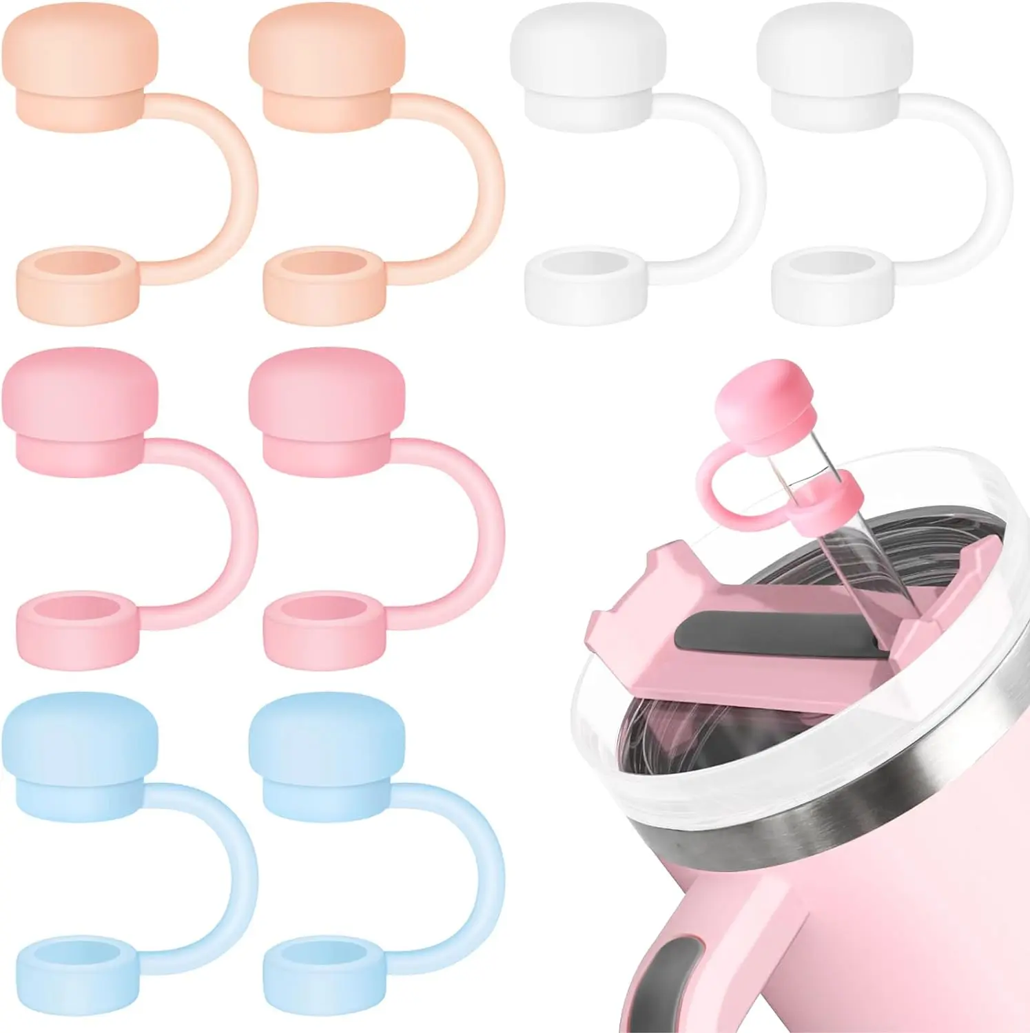 8PCS Straw Cover for 40&30 Oz Cup, 10mm Soft Silicone Straw Covers Cap for Cup Accessories, Cute Straw Topper for Tumblers, Dust-Proof Straw Caps Stopper Reusable Straw Tips Lids Drinkware Drink