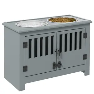 Dog Food Storage Cabinet with Bowls & Feeding Station – 37L Storage Capacity. 2 Stainless Steel Bowls (67.6 oz Each). Elevated for Large Dogs (23.5-29.5" Shoulder). Modern Gray. Assembly Required