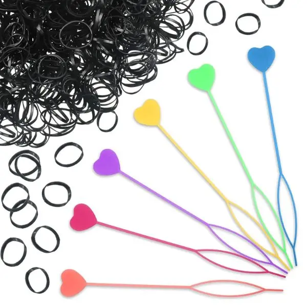 6PCS Hair Beader Tool for Braids with 1000PCS Mini Rubber Bands – Quick Automatic Hair Braiding Tool for Kids & Girls Ponytails