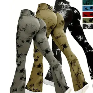 Women's Seamless Tie Dye Flare Yoga Leggings High Waisted Soft Tummy Control Scrunch Gym Workout Bootcut Yoga Pants
