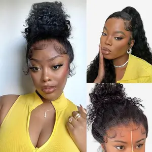 Hidden Strap 360 Kinky Curly Wave Lace Front Wigs Human Hair Curly Wig With Drawstring 360 Full Lace Frontal Wigs Human Hair Wigs For Black Women 360 Lace Front Wigs Pre Plucked(30inch)