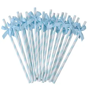 20pcs Bow Paper Straws, 19cm/7.7inch Cute Classic Wedding Party Supplies, Birthday Picnic Juice Coffee Tea Cocktail Milkshake Utensils