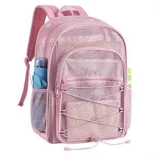 Slumou Mesh School Backpack, Heavy-Duty See-Through Daypack with Adjustable Straps for Girls Boys, School & Swimming Use